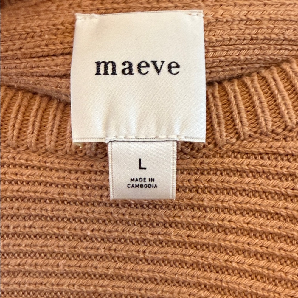 Anthropologie Maeve Tan Ribbed Crew Neck Sweater with Bell Sleeves - Picture 2 of 4